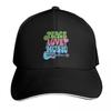 Peace Love Music Distressed Baseball Cap Cotton Twill Breathable Contrast Two Tone Brim Snapback Flat Bill