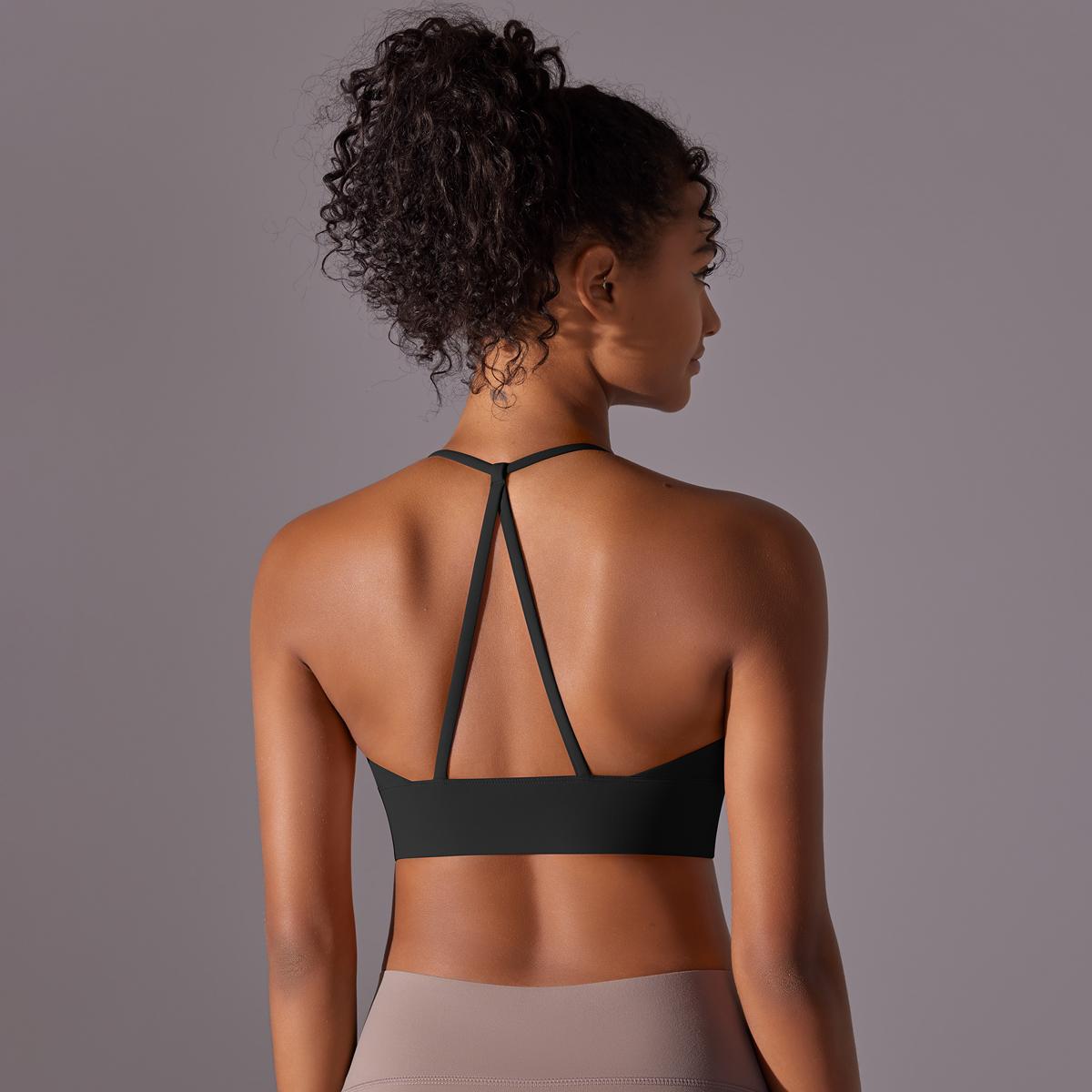 

Nessaj Yoga Bra Crop Top Жіночий спортивний бюстгальтер V Back Gym Workout Top Зібрана спортивна білизна L чорний