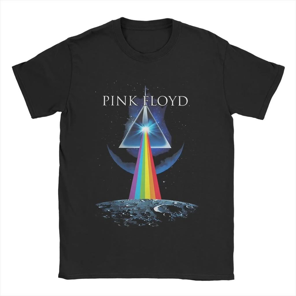 Oversized Black Short-Sleeve T-Shirt Featuring Pink Floyd Band Members Live Portrait Graphic Print For Classic Rock Fans
