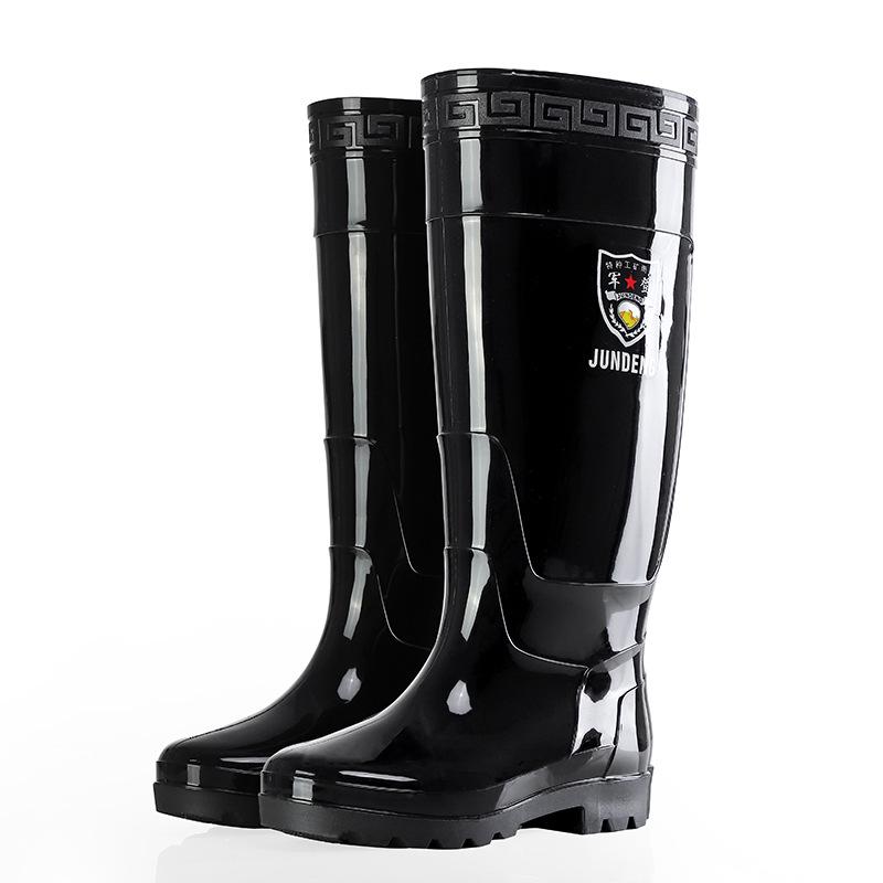 3537 Black 45CM Men's Extra High Rain Boots - Waterproof PVC Work Footwear for Construction Safety
