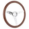 15in 6 Hole Steering Wheel Retro Mahogany Wood Grip Stainless Steel Spoke with Horn Cover Cable