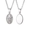 Stainless Steel Jesus Cross Oval Pendant Necklace for Women, Anti Tarnish Religious Prayer Communion Jewelry Gift