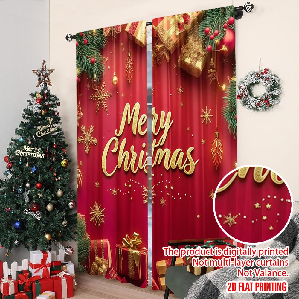 2pcs 2D Flat Printing Christmas Scene Curtain Merry Christmas 04 Versatile Fabric Without Electricity Festive Wall Decor Use for