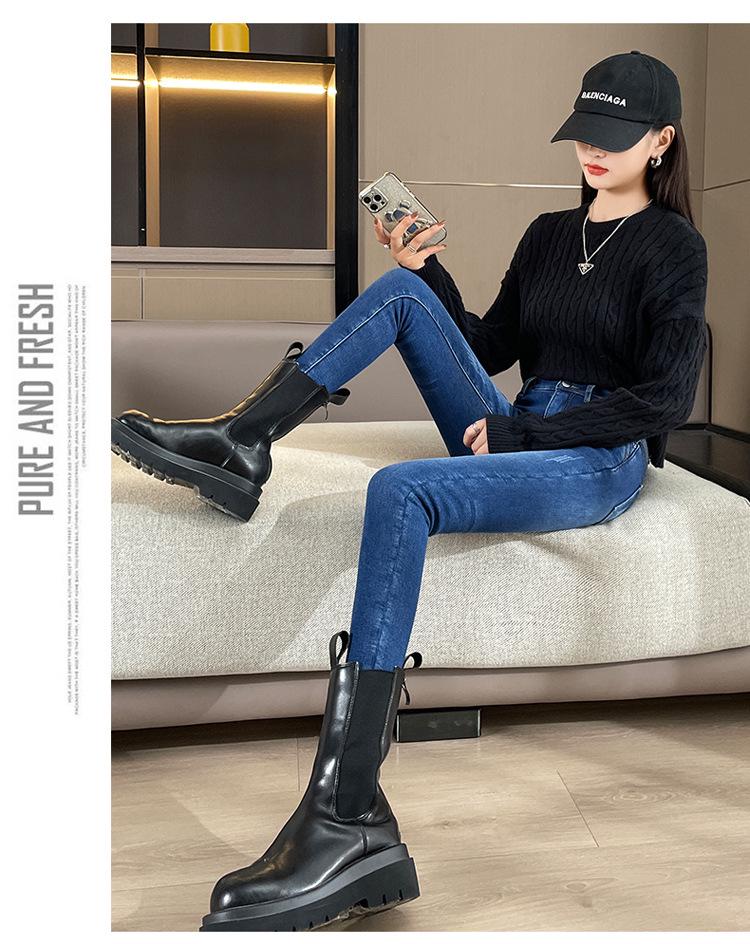 Women's High-Waist Skinny Jeans with Plus Velvet, Slim Fit, Elastic, Thickened Pencil Pants - 2023 Autumn/Winter Style.