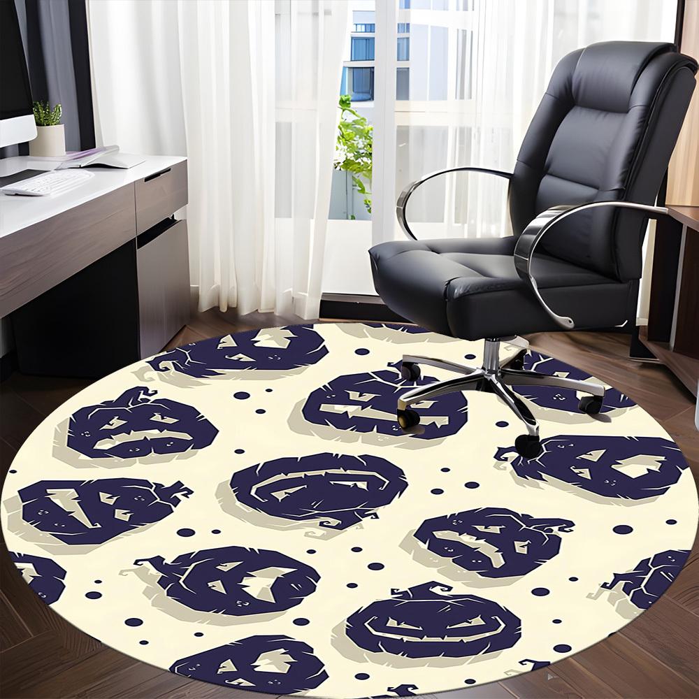 1PC Pumpkin Halloween Office Round Area Rug, Mat Suitable For Office, Under Office Chairs Bedroom Living Room Home Decor, Room Deco