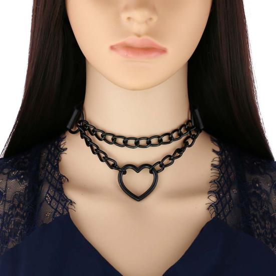 Necklace Chain Personality Twisted Chain Double Layer Faux Leather Sexy Gothic Punk Love Heart Pendant Collar Jewelry Accessory