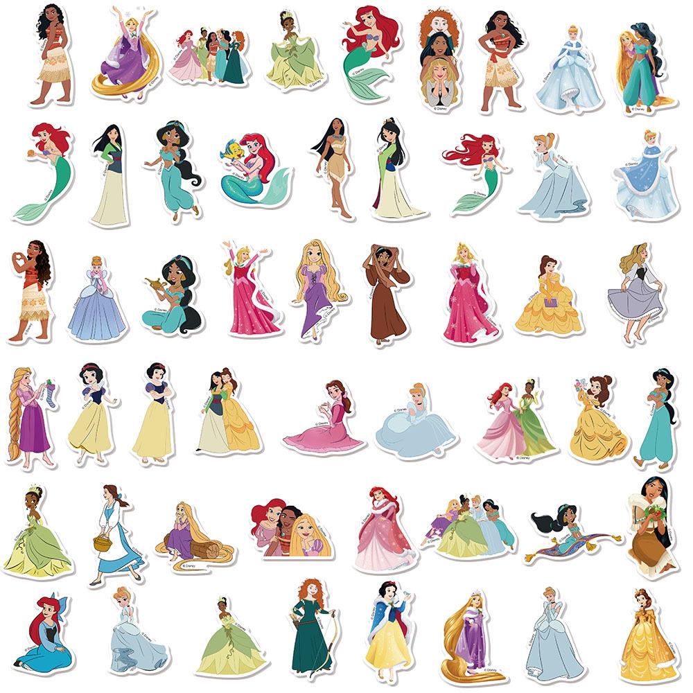 100pcs Mixed Princess Stickers Cute Rapunzel Belle Ariel Cartoon Decals DIY Scrapbook Luggage Kawaii Graffiti Sticker
