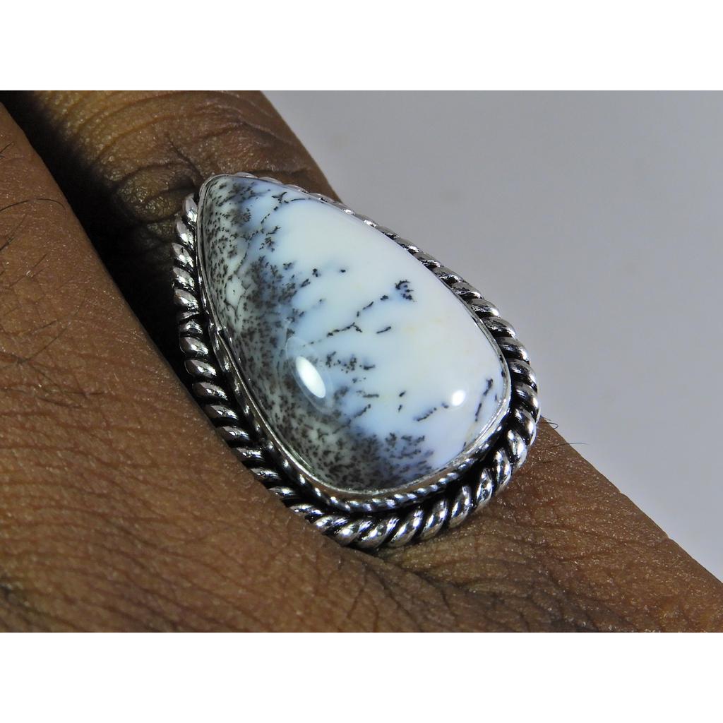 Natural Dendrite 925 Solid Sterling Silver Ring Size US-8.5 PG-16