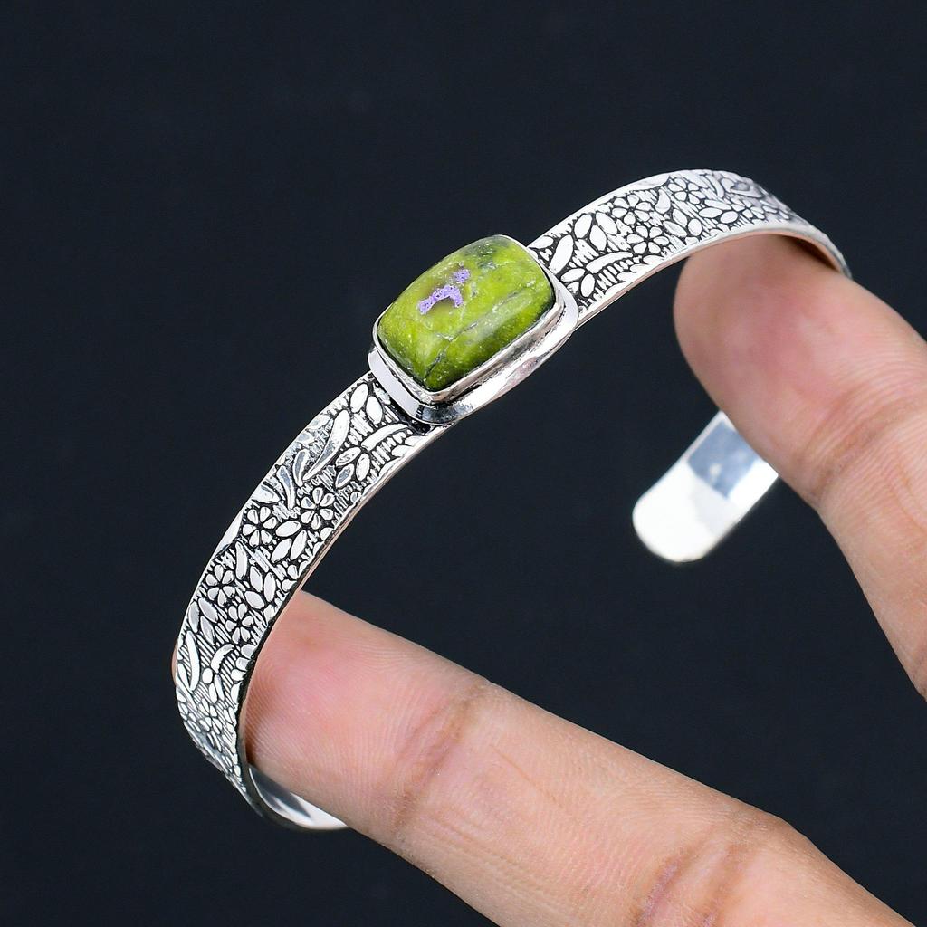 Anniversary Gift For Her Natural Atlantisite Bangle Adjustable 925 Silver