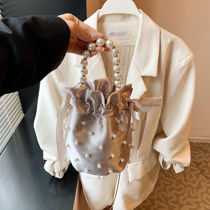 Women Pearl Handle Bucket Bag Niche Design Shoulder Crossbody Bag Female Bridal Wedding Bag Gift Handbag