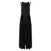 Womens Casual Sleeveless High Waist Round Neck Chiffon Overlay Jumpsuit Loose Romper Long Pants