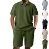 Men'S Solid Color Casual Collar Short Sleeved Shorts Two-Piece Set