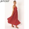 BITCED Spring/Summer Striped Strappy Backless Full-Skirted Fresh-Style Dress