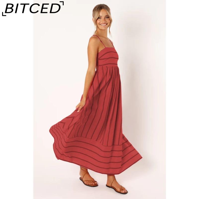 BITCED Spring/Summer Striped Strappy Backless Full-Skirted Fresh-Style Dress