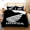 HRC-H-Hondas Motorrad Logo Bettbezug Bettdecke Bettwäsche-Sets Weiche Steppdeckenhülle und Kissenbezüge für Jugendliche Einzel-/Doppel-/Q-Queens-/King