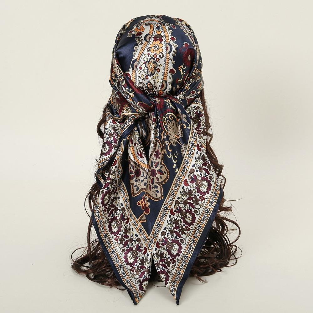 Satin Silk Women Head Scarf Square Female Shawl Wrap Fashion Large Hair Bandana