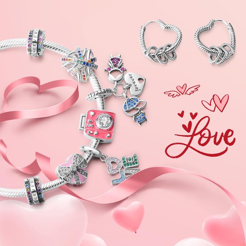Copper Sparkling Heart Charm Pendant Beads Fit Original Bracelet For Women Valentine Day Jewelry Making Gifts
