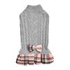 Pet Fall/Winter Outfit: Knit Sweater & Plaid Skirt with Bow-Tie for Dogs and Cats, Faux Two-Piece Design