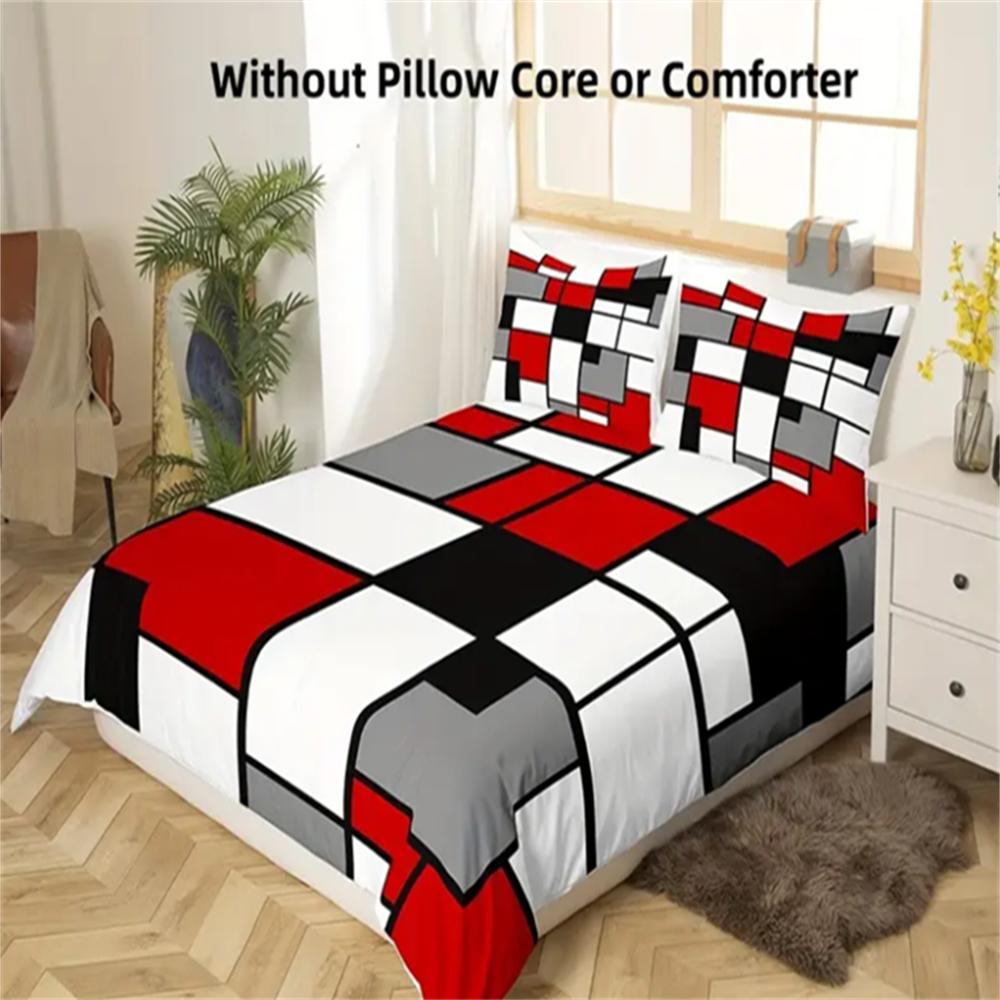 Geometric Duvet Cover Set, Modern Abstract Reversible Microfiber Bedding with Zipper Closure, Machine Washable, Includes 1 Duvet