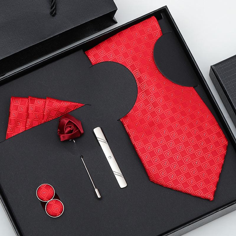 Tie Bow Tie Six-Piece Tie Men'S Dress Business Korean Edition Blue Black Red 8Cm Wedding Groom Tie