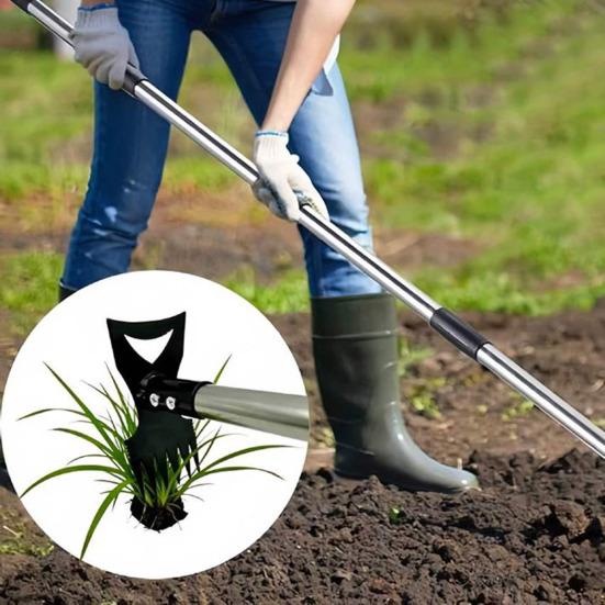 2-in-1 Weed Puller with Long Handle Adjustable Manual Weeder Hand Weed Rake And Heavy Duty Garden Hoe with Gloves