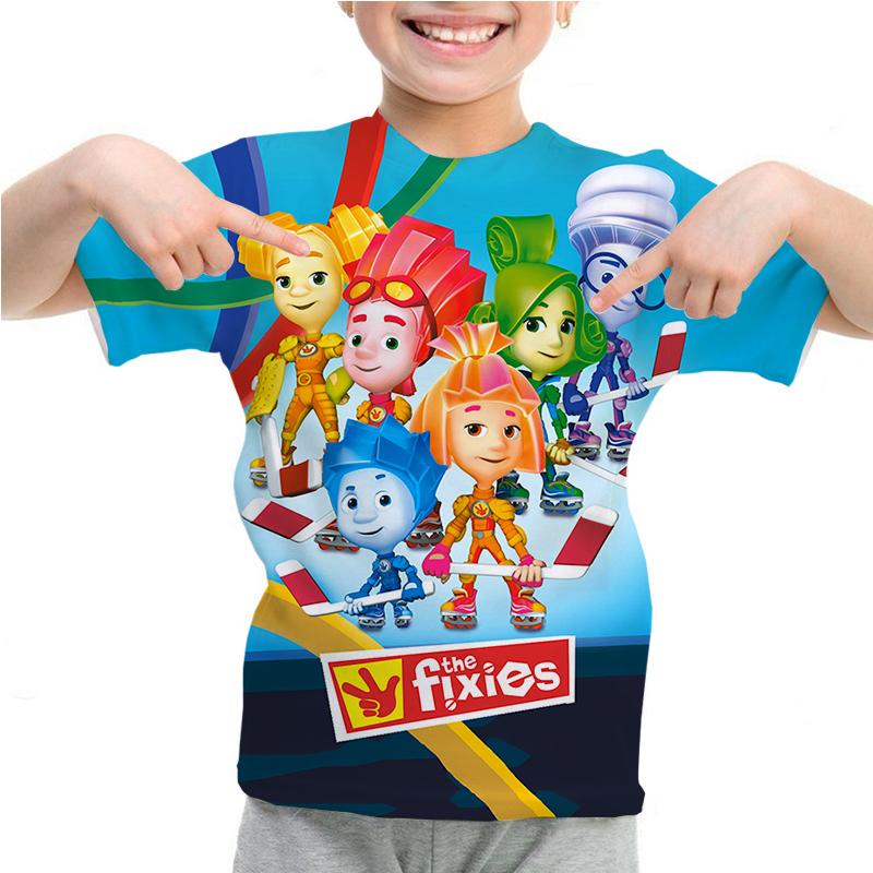 Cartoon Die Fixies Aufdruck T-Shirt Jungen Mädchen Kinder Sommer Rundhals Polyester Kurzarm Lustiges Cartoon T-Shirt Grafik T-Shirts Oberteile 140 beige