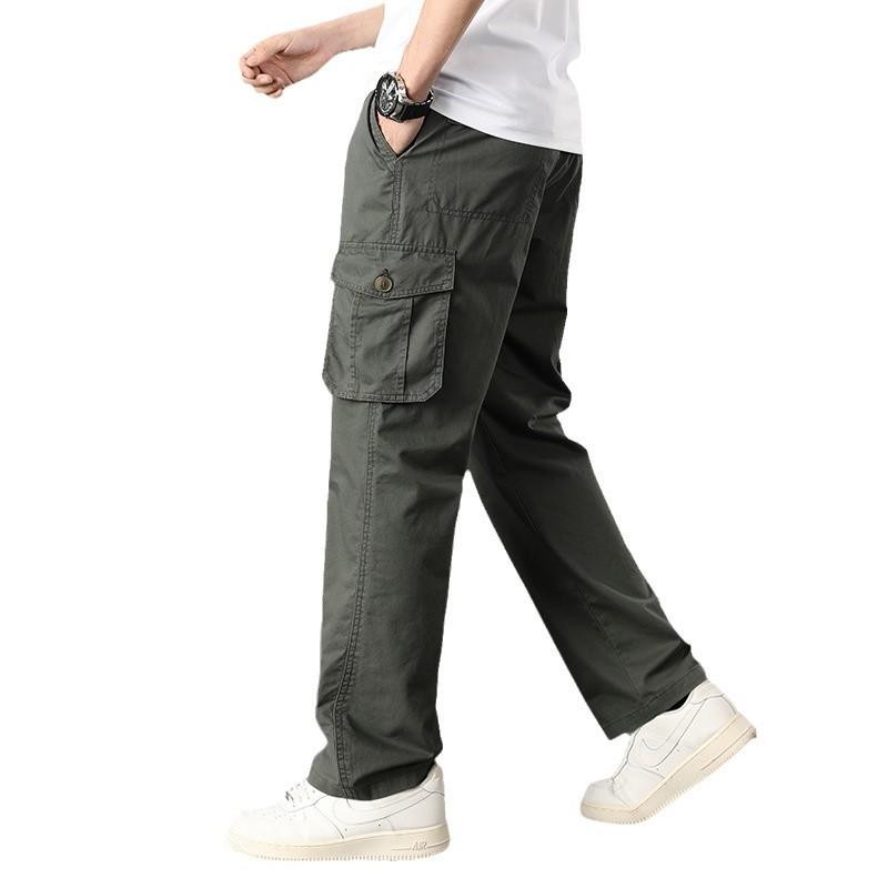 Pure cotton long pants men's thin large size loose casual pants trendy wear-resistant versatile straight-leg pants overalls