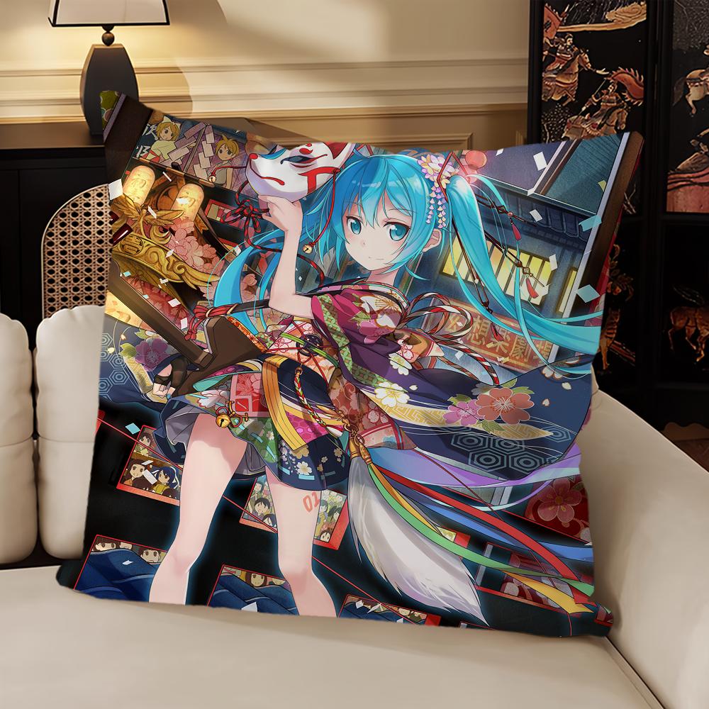 Klassischer Spielkissenbezug Sofa Wohnzimmer Schlafzimmer Kopfteil Rückenlehne Kissen Quadratisches Kissen H-Hatsune Mädchen M-Miku Nickerchenzeit