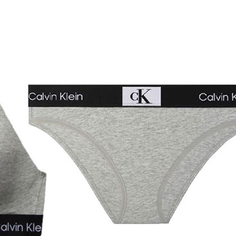 Calvin Klein Letter Jacquard Comfortable Bra And Triangle Panty Set Women Underwear Gray QF7218-050+QF7222-050