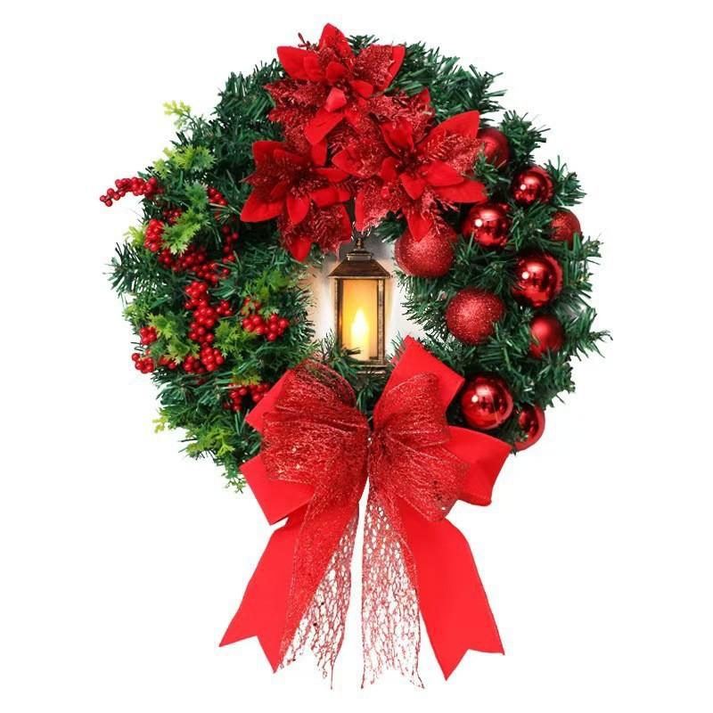 3D Christmas Wreath Door Decor With Berries Pinecones Red Balls Holiday Entrance Mantel Home Festive Display