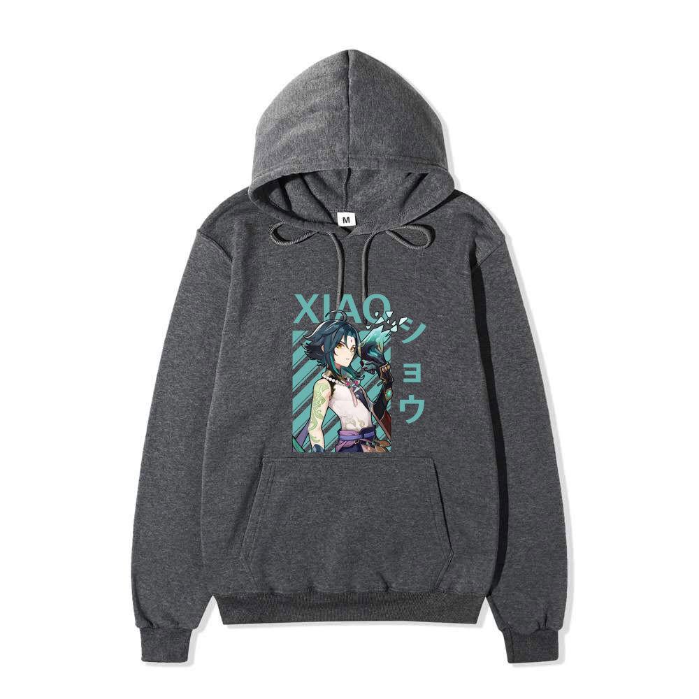Genshin Impact Xiao Kapüşonlu Üniseks Polar Sweatshirt Anime Karakter Baskılı Sonbahar Kış Kazak
