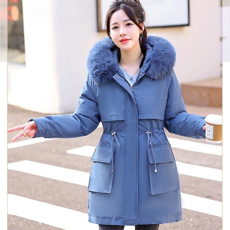 Neuer Winterparka mit abnehmbarem Wollkragen, Baumwollmantel, vielseitig, schmal und modisch, ein Kleid und dreiteilige Baumwolljacke für Damen