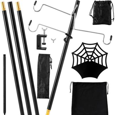 Lantern Stand, Lantern Pole, Lantern Accessories, Lantern Holder Tray Set, 4-Stage Height Adjustment, Dual-Use, Foldable, Ground-Mounted/Clamp Type, W