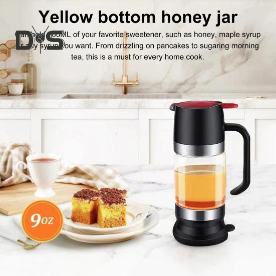 Glass Bottle Honey Syrup Dispenser Food Grade BPA Free Leakproof Glass Honey Dispenser Pot Syrup Storage Bottle with Handle