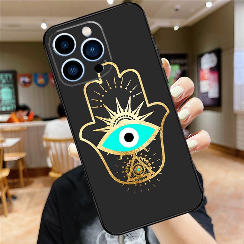 Evil Eye Hamsa Phone Case For iPhone 15 13 12 11 14 Pro Max Mini X XR XS Max SE 2020 2022 7 8 15 Plus Cover