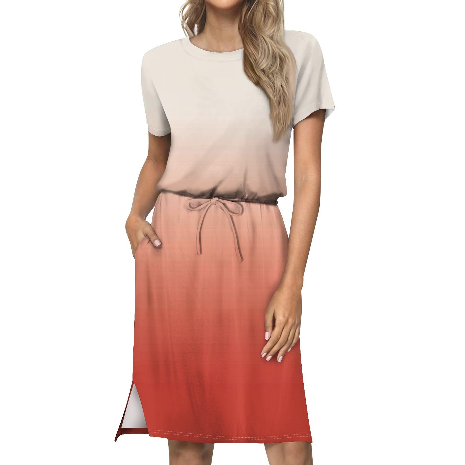 Женское свободное свободное повседневное платье с круглым вырезом и короткими рукавами — фото 7