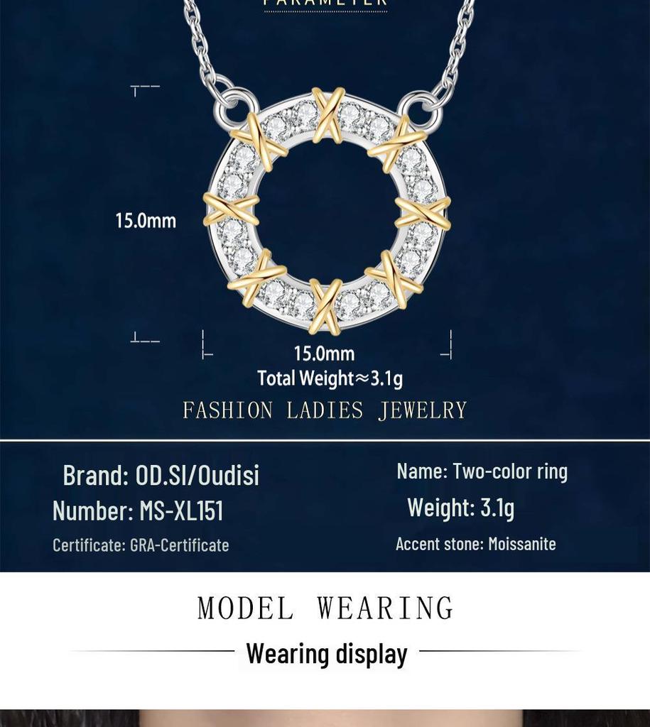 Luxury Two-Tone X Row Moissanite Necklace: S925 Sterling Silver & Diamond Pendant for Women
