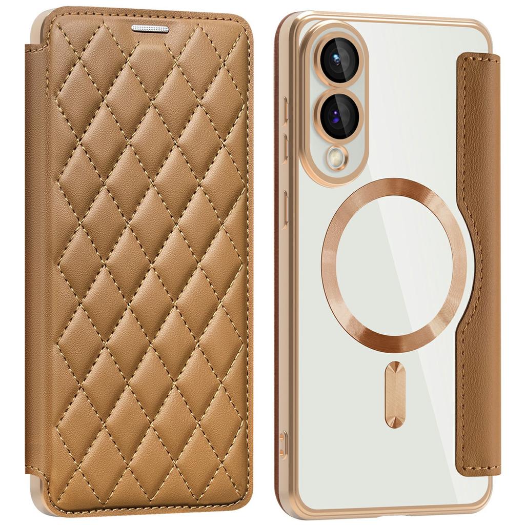 For Samsung Galaxy S25 Edge Case Compatible with MagSafe Rhombus PU Leather Phone Cover