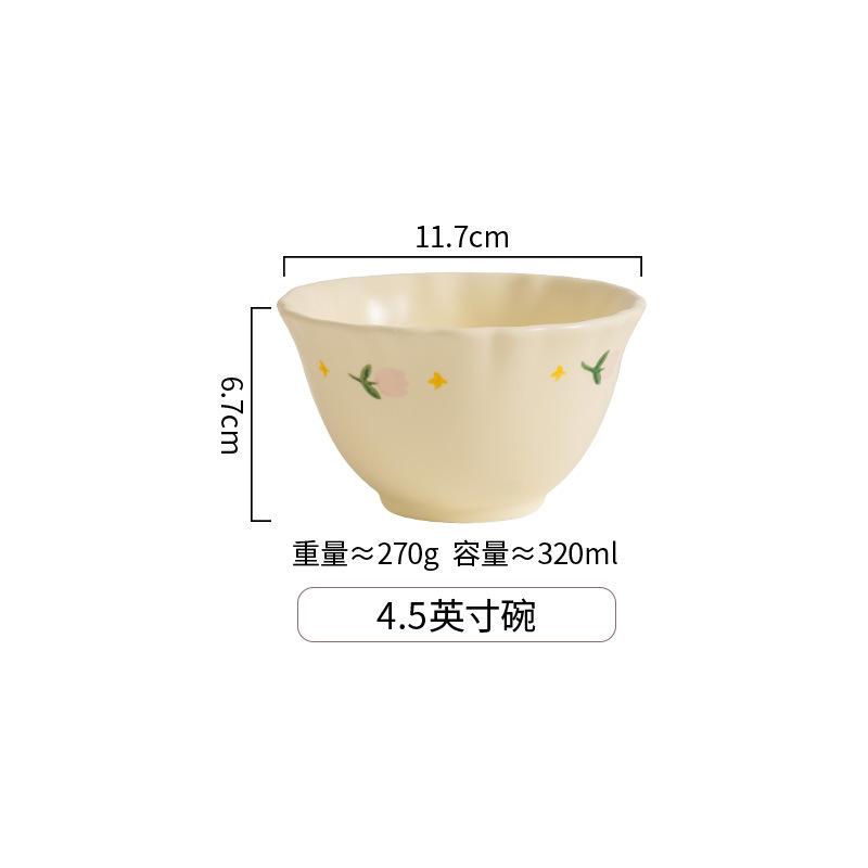 

Cream Tulip Ceramic Bowl Plate Small Fresh Tableware Set Household Rice Bowl Ceramic Plate Binaural Bowl Underglaze Color