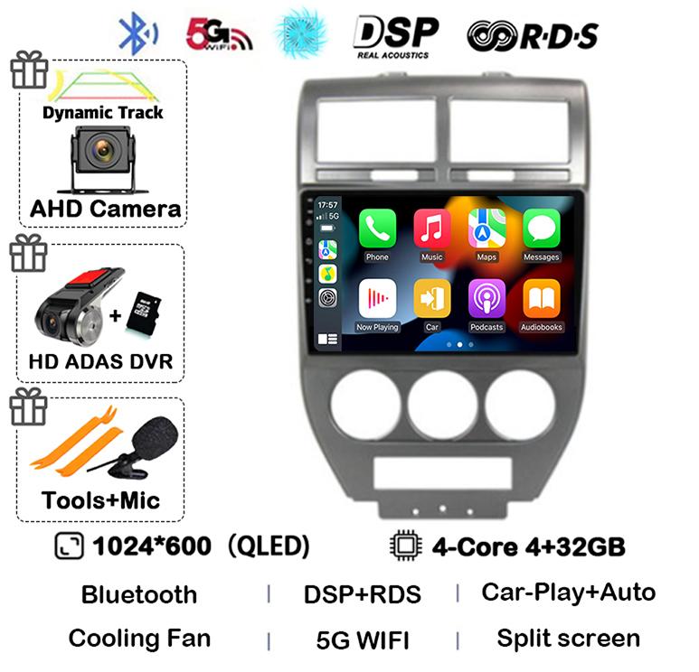 Android 14 Auto 4G+WIFI For Dodge Caliber Jeep Compass 1 MK Patriot 2006 - 2010 Car Radio Multimedia Video Player GPS 360 Camera