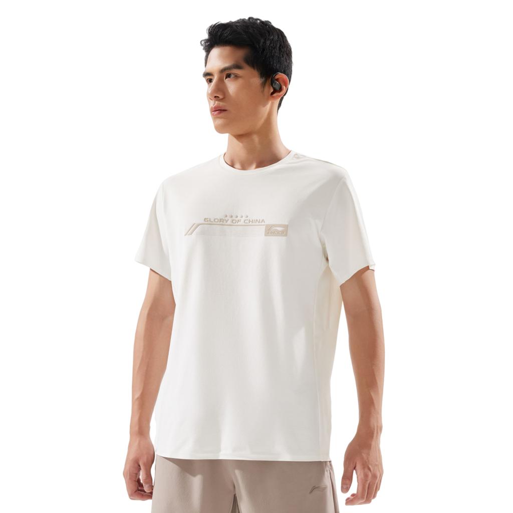 Li Ning Glory Series Sports Fashion Versatile Casual Breathable Crew Neck Logo Short Sleeve T-Shirt Men T-Shirts White ATSV693-1