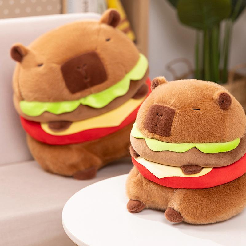 Cute Burger Capybara Doll Hamburger Kapibala Doll Children's Plush Toy Grab Machine Doll Birthday Gift