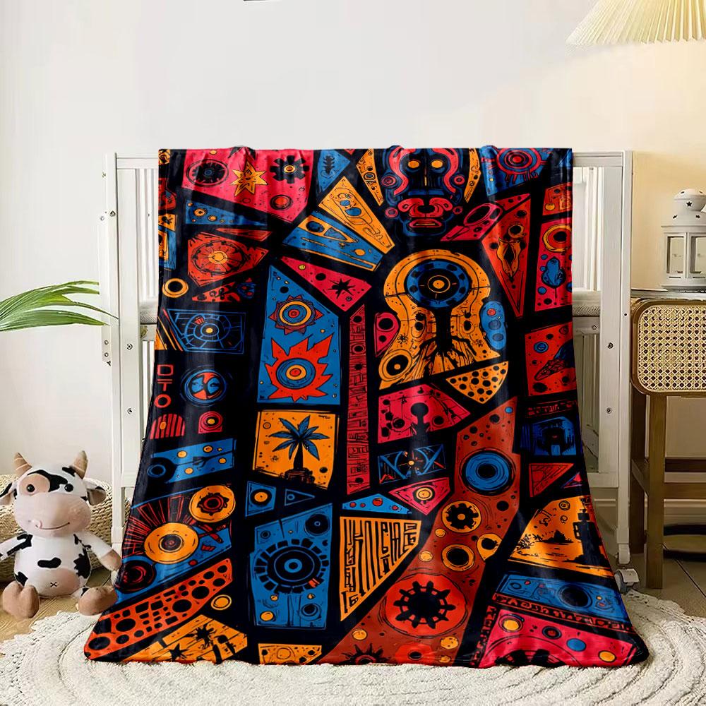 

Abstract geometric motifs with vibrant red, blue, and orange shapes. for all seasons blanket lunch break throw gift 80cm x 120cm