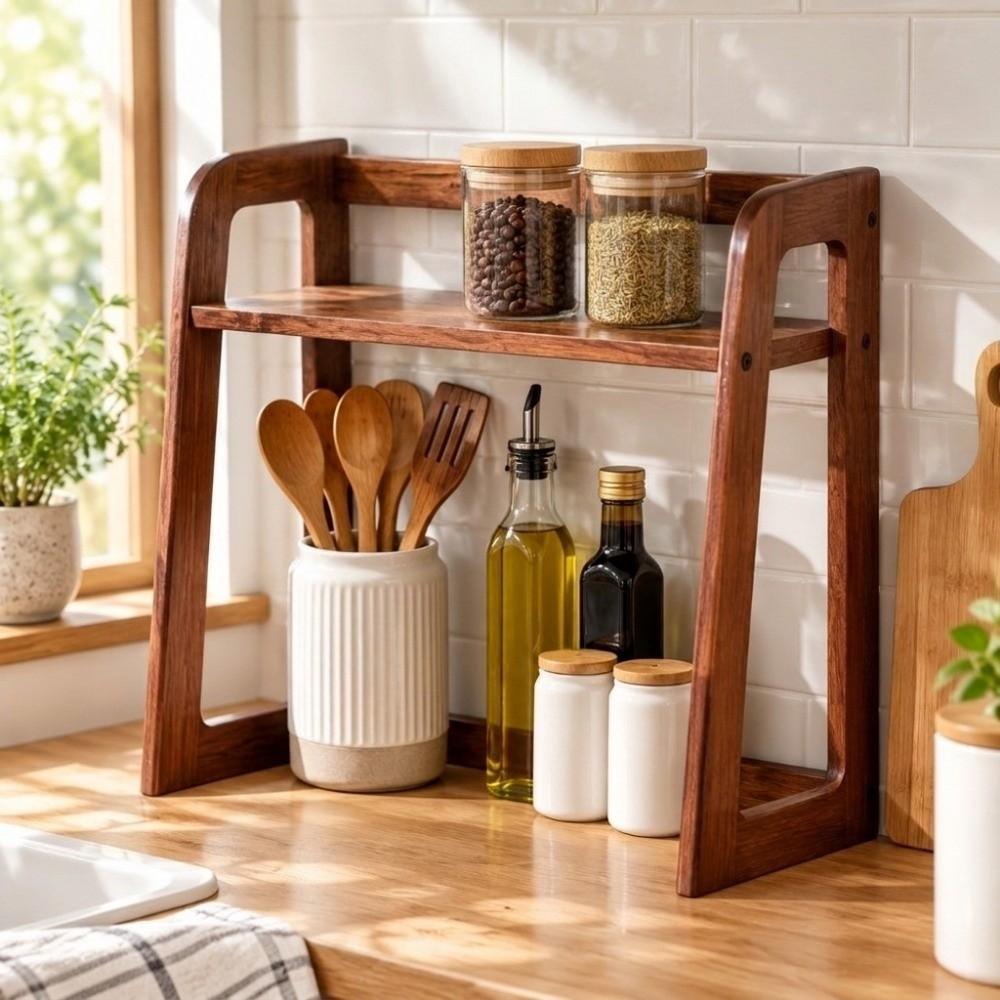 Modern Bamboo Double Layer Cup Holder Large Capacity Space Saving Tea Set Storage Rack Stable Kitchen Shelf for Kitchen