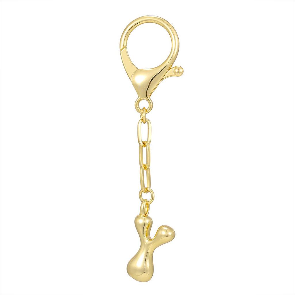 18K Gold Bubble Initial Pendant Keychain