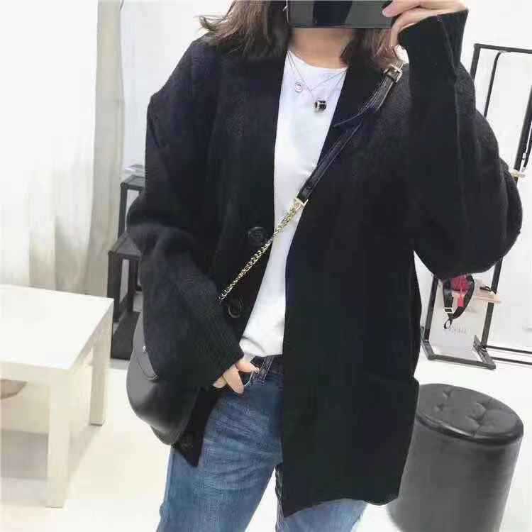College Lazy Loose Candy Color V-Neck Knitted Cardigan Spring and Autumn Pocket Sweater Jacket Women