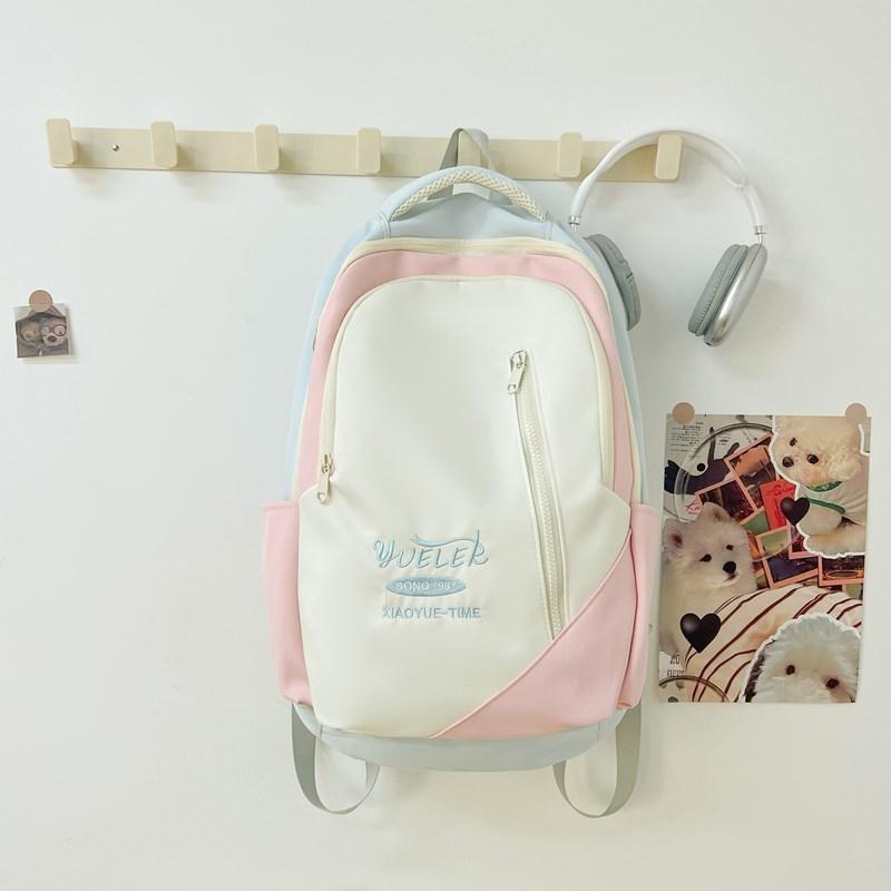 Schoolbag for Female High School Students  American Retro Large-capacity Backpack  Trendy Letter Embroidered New Backpack for College Students