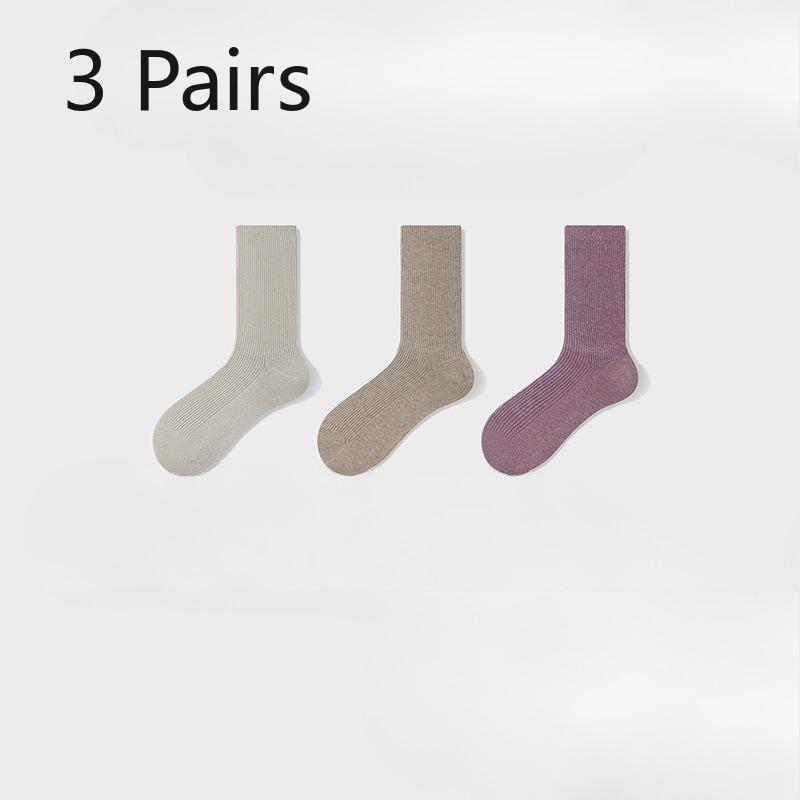 3 Pairs of Female Autumn and Winter Pure Cotton Moon Son Boneless Long Tube Pile Socks