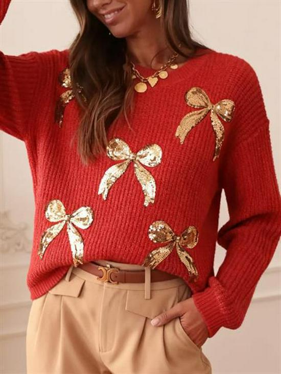 2025 Plus Size Retro Bow Casual Loose Women's Sweater
