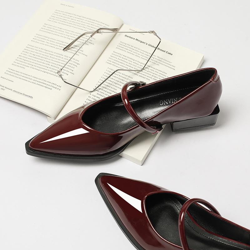 

73598-15 Red small leather shoes Mary Jane low heels women s shoes spring and autumn new commuter pointed shoes 36 бордовий